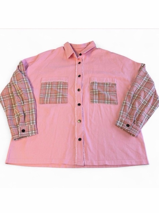 Jackets & Blazers - Oversized Pink Plaid Shirt Jacket Shacket Women’s XL Cabincore Outdoor Boho